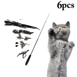 Cat Toys Kapmore 6st/Set Funny Teaser Refill Toy Fake Feather Kitten Wand Replacement med utdragbara Pole Pet Supplies Favors