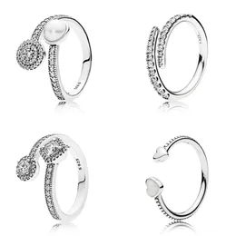 925 سيلفر نساء Fit Pandora Ring الأصلي حلقات أزياء التاج القلب 4 نمط 1 PCS Rings Jewelry Heart Pearl Crystal Open