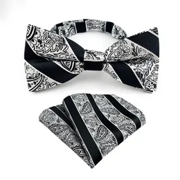 Fashion Accessories Bow Tie for men Wedding Bowtie Handkerchief Set Cravat Female Male Stripped Ties Wedding Dress Mens Formal