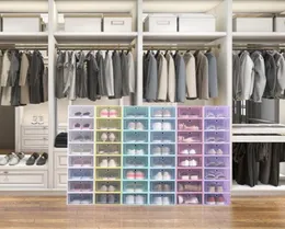 Caja de zapatos de almacenamiento de vestuario de ropa Organizador de plástico transparente para los contenedores plegables para guardar el espacio de armario M1818363
