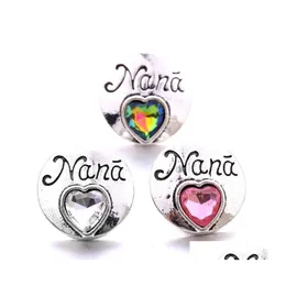 Charms Colorf Sier Color Snap Button Flower Women Jewelry 발견 Nana Heart Rhinestone 18mm 금속 스냅 버튼 DIY 팔찌 Jewel DHHJR