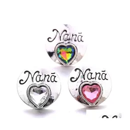 Charms Colorf Sier Colore Bottone a pressione Fiore Risultati dei gioielli delle donne Nana Cuore strass 18Mm Bottoni automatici in metallo Bracciale fai da te Gioiello Dhhjr