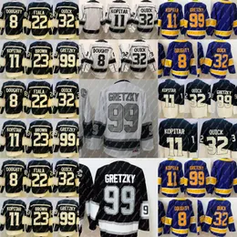 Anpassad 8 Drew Doughty Jersey 11 Anze Kopitar 32 Jonathan Quick 22 Kevin Fiala 23 Dustin Brown 99 Wayne Gretzky White Black Purple Hockey Jer