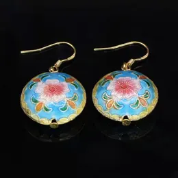 Unik cloisonne emalj rund blommor charm örhängen för kvinnor örondropp 925 silver krok tillbehör färgglada primula öron dangle smycken 10 par/parti