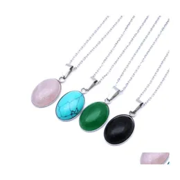 Colares pendentes moda moda oval estilo rosa verde cristal preto colar de aço inoxidável para mulheres entrega de jóias pingentes dh6gd