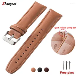 Watch Bands Zhangeer Genuine Leather Watchbands Bracelet Black Brown Cowhide Quick Release Strap Pin Buckle Men 22mm Wrist Band Belts