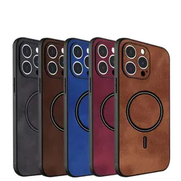 Skin Feel PU Leather Magnetic Phone Case Compatible Magsafe Charging For iPhone 14 Plus 13 12 11 Pro Max XS XR Luxury Vintage Cover Anti Drop Shockproof