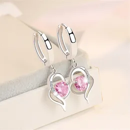Nowe różowe srebrne kolczyki dla kobiety biżuteria modowa Wysokiej jakości niebieski biały fioletowy kryształowy kolczyk z cyrkonem