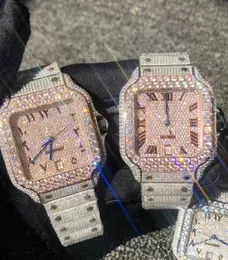 Zirconia cubica in argento in oro rosa mista orologio diamantato grande diamante romano numeri romani di lusso da uomo meccanico meccanico orologio zirconia cubica orologio con custodia