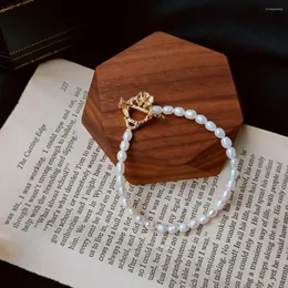 스트랜드 14K Real Gold Natural Freshwater Pearl Vintage Vintage Vintage Bracelet Women#39; 보석에 손 팔찌