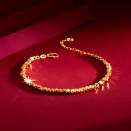 Charmarmband Real 18K Gold Chain Armband för kvinnor Ren justerbar trendiga laserpärlor Fina smycken gåva 230303