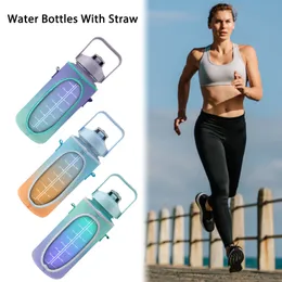 Wasserflaschen l Sport mit Stroh 2000 ml Trinkflaschen mit großer Kapazität Schutzhülle Zeitmarker und Leckproof 230303