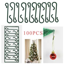 크리스마스 장식 100pcs 나무 장식품 고리 고리 인형 산타 클로스 펜던트 플라스틱 녹색 Xmas Home Hanging Supplieschristmas