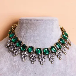 Choker Stonefans Oval Shape Green Crystal Necklace Luxury Jewelry For Women Bridal Wedding Statement Leaf Rhinestone