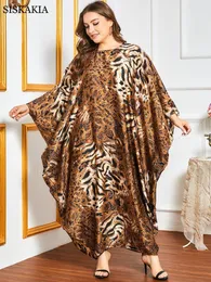 Etniska kläder överdimensionerade casual Loose Leopard Print Bat Sleeve Dress Marockan Kaftan Muslim Robe Abaya Dubai 2023 Religious Robes