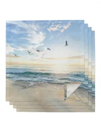 Table Napkin Sunset Sea Scenery Painting 4/6/8pcs Cloth Decor Dinner Towel For Kitchen Plates Mat Wedding Party Decoration