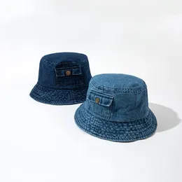 Wide Brim Hats Bucket hat Blue Denim Summer for Woman Panama Design pocket Unique Fishing Bob Lipat Outer Childrens Room Men 230303