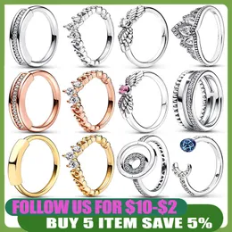 925 Mulheres prateadas FIT PANDORA RING ORIGINAL COROW COROWN RINGS SIGNUTURA LOGO CIRCLE CIRMO LONO CROWN