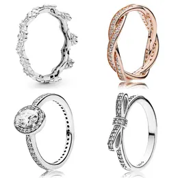 925 silver kvinnor passar pandora ring original hjärta krona mode ringar rose elegans vår blomma krona båge pante kärlek evig flätad