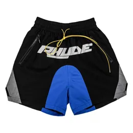 Reflective Rhude Ins Manager Rapper Same Color Blocked Logo Printed Men's Summer Shorts