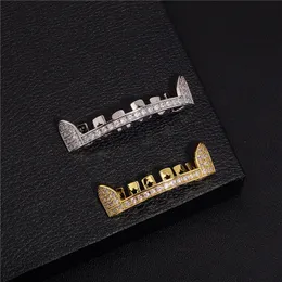 Buzlu Out Bling Full Zircon Dişleri Grillz Kapaklar Unisex Kübik Zirkon Mikro Pave Topbottom Izgaraları Set Parti Hip Hop Takı