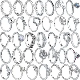 925 Srebrne kobiety dopasowane Pandora Pierścień Oryginalne serce Crown Pierścienie NOWOŚĆ