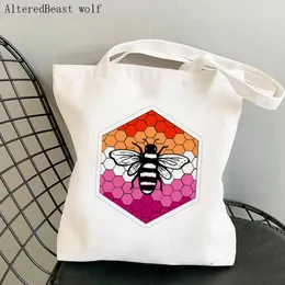 Сумки для покупок женщины покупатель сумки для лесбиянок с гордостью пчела иллюстрация Harajuku Canvas Girl Dimbag Lady Lady