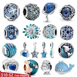 Pandora Marine Blue Suspension S925 Pure Silver Jewelry Summer Series Suitable Bracelet DIY Fashion Jewelry