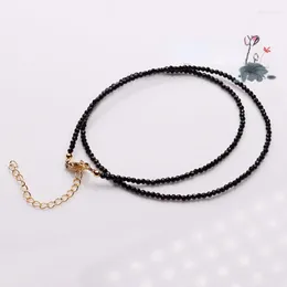 Strand 2mm Kpop Black Ceylanite Spinel Necklace Bead Armband Stone Faceted Beaded Chain Bangle Collar Woman Femal Party Jeweley Set