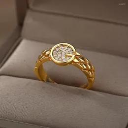 Bröllopsringar goth titta på form för kvinnor flickor zirkon kristall runda klockband ring justal öppen manschett finger vintage smycken gåva