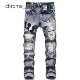Amirs Mens Designer Jeans Jeans Пылин Банги разорванные хип -хоп High Street Brand Pantalones Vaqueros para hombre Мотоциклетная вышивка.