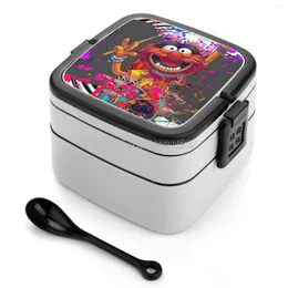 Dinnerware Sets Animal Double Layer Bento Box Portable Container PP Material Muppets Music