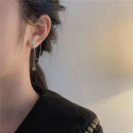 Stud Earrings S925 Silver Set Diamond Stars Moon Asymmetrical Korean Design Ear Hang Clip For Women Romantic Gift Aretes De Mujer