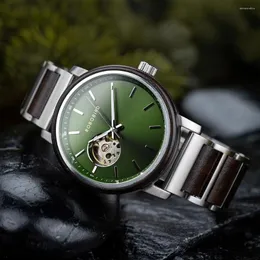Zegarwatches Bobo Bird 2023 Automatyczne zegarek mechaniczny dla mężczyzn Openwork Design Drewniana kombinacja ze stali nierdzewnej Relogio Masculino Gift