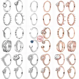 925 Silverkvinnor passar Pandora Ring Original Heart Crown Fashion Rings Princess Tiara Crown Sparkling Love Heart CZ