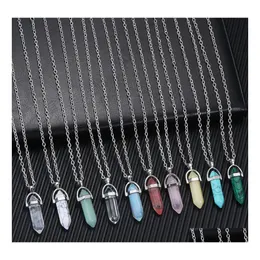 Pendant Necklaces Natural Stone Pillar Pendum Reiki Healing Crystal Necklace Hexagonal Amethyst Pink Quartz Chakras Pendo Jewelry Dr Dhrgw