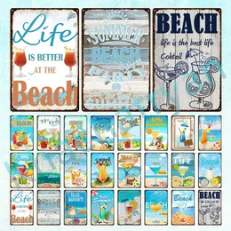 Beach Summer Beer Cocktail Metal Plaque Plate Painting Iron Tin Sign Wall Art Picture For Home Living Room Bar Club Pub Decor30X20cm W03