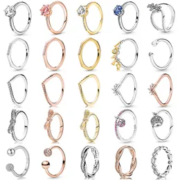 925 Mulheres prateadas FIT PANDORA RING ORIGINAL CORONHA COROWN RINGS CLEAR