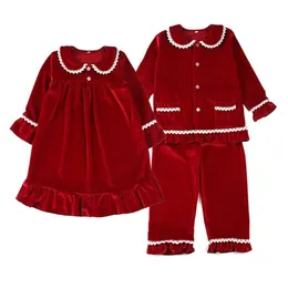 Boutique Fashion Velvet Fabric Toddler Sleep Sleep Sleep Pak Kerstmis Baby Pyjama Set Lace Girls Sleepwear 210913200W