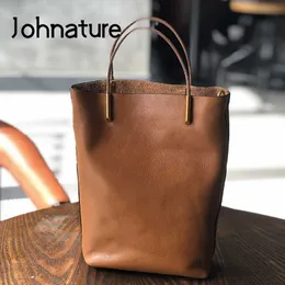 Totes Johnature Simple Genuine Leather Women Bag Retro Nature Soft Cowhide Handbag Versatile Composite Shoulder 230725
