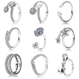 925 srebrne kobiety dopasowane pandora pierścień oryginalne serce koron mody Pierścienie Pave Logo podpis Klasyczne lotosu ryżu ucha kryształowy