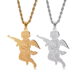 Pendant Necklaces Fashion Guardian Angel Hiphop London Men Necklace Stainless Steel Gun Jewelry Cupid Cherub Charm Rope Chain