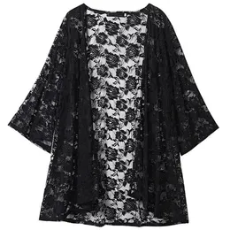 S Bloups Shirts Elegante Vintage Kimono Cardigan Lace Shirt Bordado Roupas de protetor solar de praia Blouse Mulheres 230303