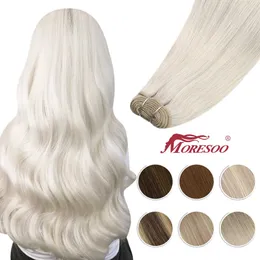 Caps de peruca Moresoo Hair Extensions Costura em Máquina de trama Remy cabelos lisos brasileiros naturais de trama dupla 100 cabelos humanos reais