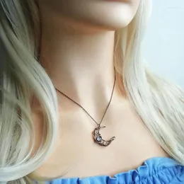 Ketten Mode Rose Gold Mond Halskette für Frauen Intarsien Mondstein Anhänger Gothic Punk Stil Geschenk für Freundin