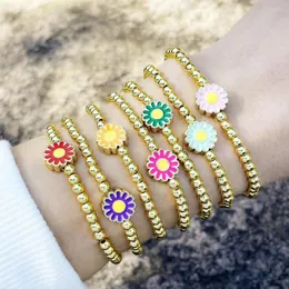 Strang Mode Persönlichkeit DIY Emaille Blumen Armband Frauen Perlen Kupfer Perlen Abstand Charme Armreif Frau