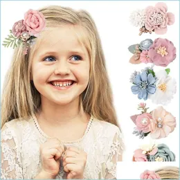 Acessórios para o cabelo Chiffon Flower Baby Clips for Girls Princess Sweet Pins Sweet Criandlers Headwearwear Pogra Drop entrega de crianças Maternit dhi54