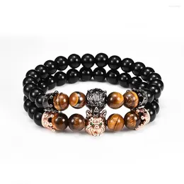 Strand Natural Stones Purse Pattern Charm Bracelets Black Onyx Tiger Head Copper Combine Release Inner Strength Bracelet For Man Women