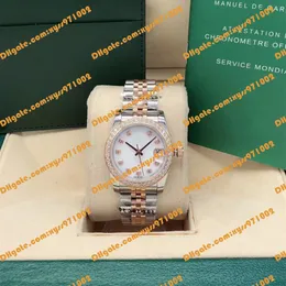 Orologio da donna di qualità più venduto Orologio automatico Asia 2813 278381 31mm quadrante bianco con anello di diamanti in oro rosa 18 carati cinturino in acciaio inossidabile 316 con fibbia pieghevole orologio di moda