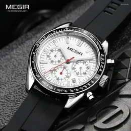 ساعة معصم Megir 24 ساعة عرض الكوارتز مشاهدة رجال سليكون حزام chronograph wristwatch مع يدي مضيئة تاريخ 3atm مقاومة للماء 8105